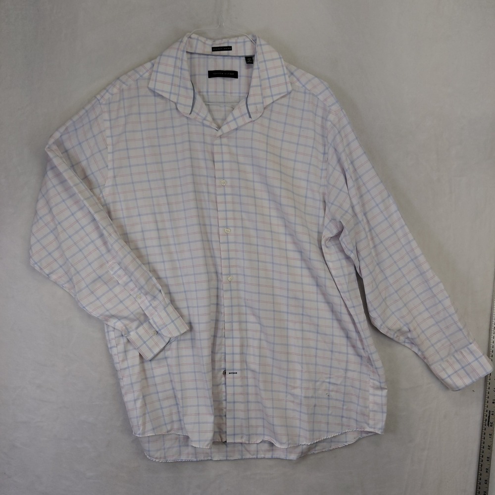 Tommy Hilfiger Mens XL Regular Fit Non-Iron Button Down Shirt Blue Red Check